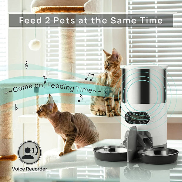 Automatic Dog and Cat 3L Stainless Steel Feeder-Button